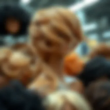 Diverse Wig Materials and Textures A modern display of diverse wig materials and textures