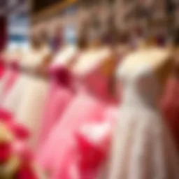 A stunning array of belle prom dresses displayed on mannequins