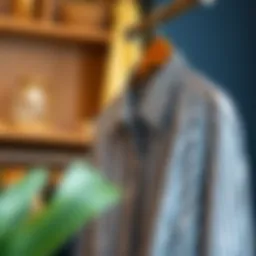 Elegant display of a black and white striped long sleeve shirt on a hanger