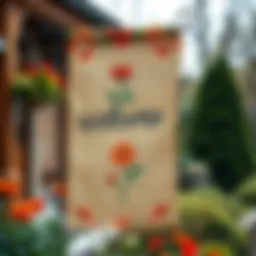 A beautifully designed burlap garden flag showcasing intricate floral patterns