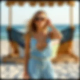 Trendy button-up swim top paired with stylish accessories on a beach