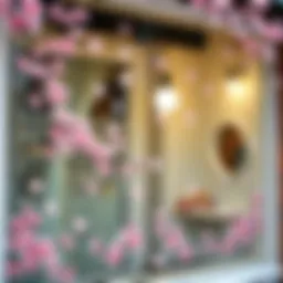 A serene window adorned with cherry blossom decals, creating a tranquil atmosphere