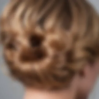 Close-up of a clip-in updo hair piece highlighting texture and quality.