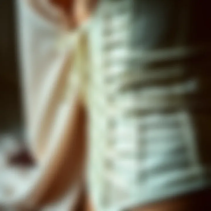 A close-up of luxurious fabric choices for corsets and stockings