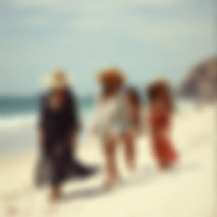 Variety in Beach Attire Diverse styles of cover-ups displayed on a scenic beach