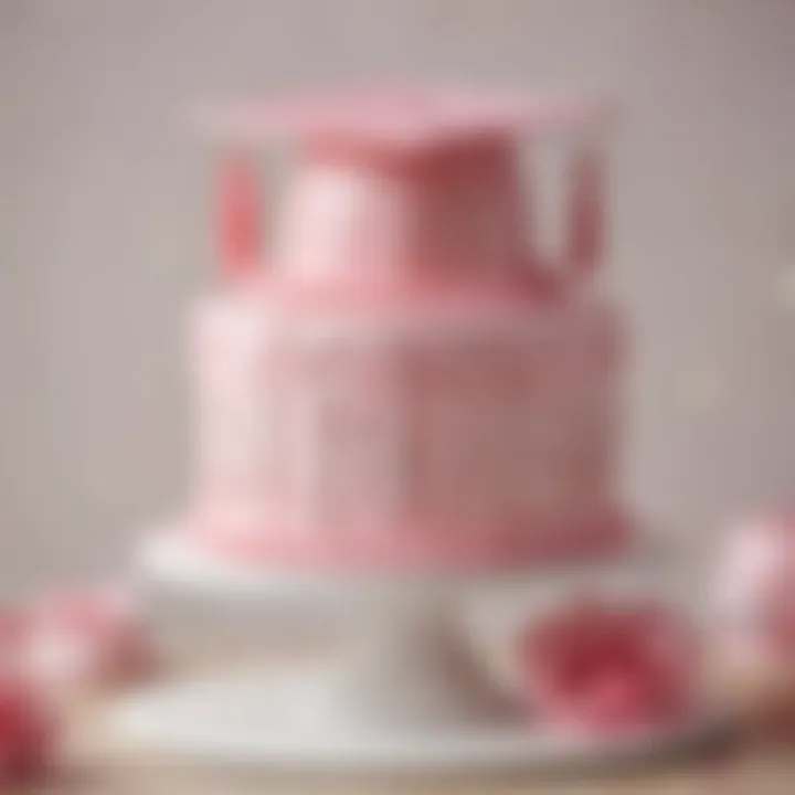 Graduation cake adorned in pink and white decorations