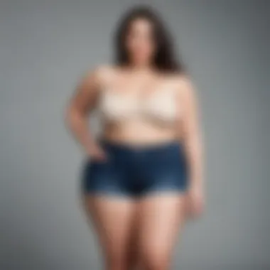 Diverse body types wearing curvy high rise denim shorts