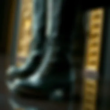 A close-up view of elevator boots showcasing their intricate design and craftsmanship.