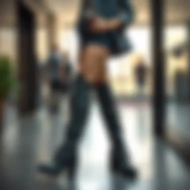 A fashion-forward individual confidently wearing elevator boots in a contemporary setting.