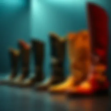 A historical representation of elevator boots through the ages, illustrating their evolution.