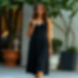 Elegant A-line midi dress showcasing flattering lines and silhouette