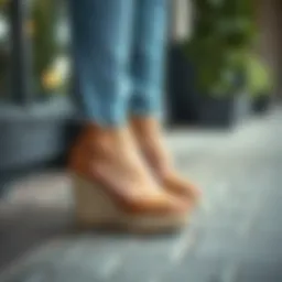 Stylish closed toe wedges in a casual setting
