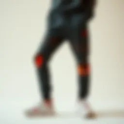 Futuristic design of alien sweatpants displayed on a minimalist background
