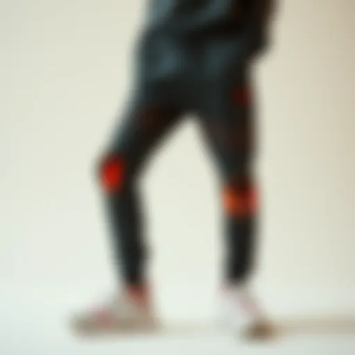 Futuristic design of alien sweatpants displayed on a minimalist background