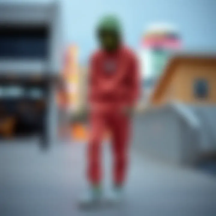 An artistic representation of alien sweatpants juxtaposed with elements of modern art