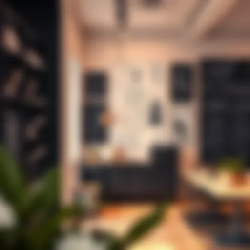 Chic Boutique with Fashion Blackboard Stickers A chic boutique adorned with blackboard wall stickers showcasing fashion quotes and sketches