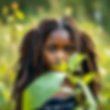 A serene nature scene with butterfly locs reflecting eco-friendliness