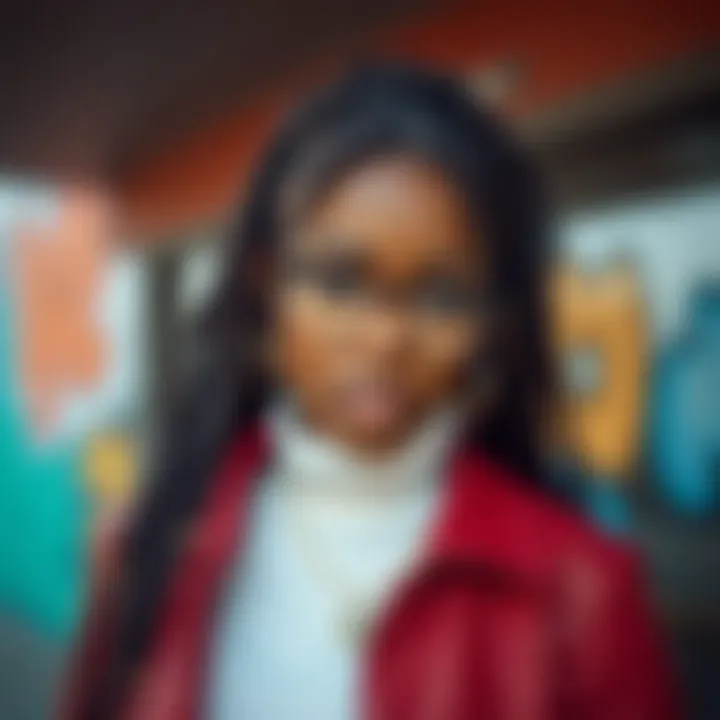 A model showcasing butterfly locs in a stylish urban setting