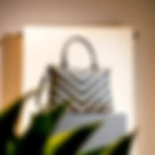 Elegant chevron shoulder bag displayed on a minimalist backdrop