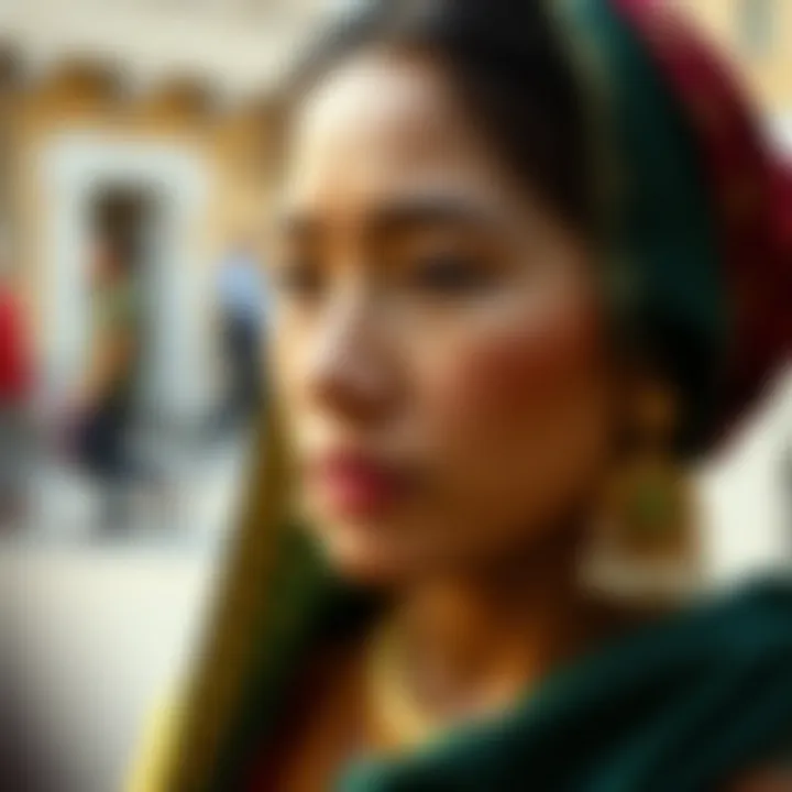 An elegant styled curved nose ring worn in a cultural setting.