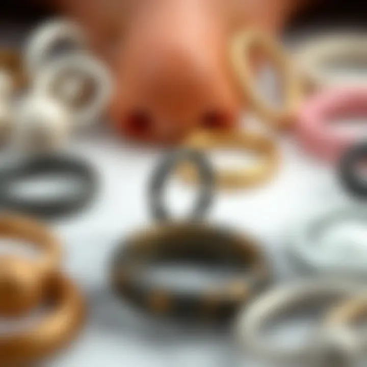A collection of diverse curved nose rings made from various materials.