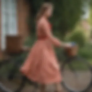 Elegant country dress displayed on a vintage bicycle