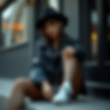 Trendy ensemble highlighting the comfort of toeless fishnet tights