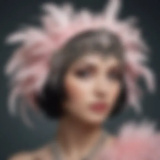 Artistic representation of a flapper style headband adorned with feathers and jewels