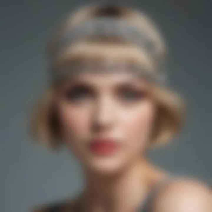 Modern interpretation of flapper style headbands in a contemporary fashion ensemble