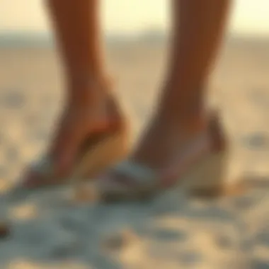 Elegant mid heel espadrilles on a sandy beach