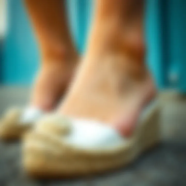 Close-up of unique design elements of espadrilles