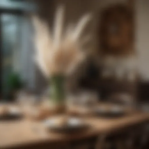 Elegant pampas grass centerpiece on a beautifully set dining table