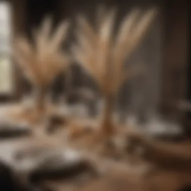 Rustic Charm with Pampas Centerpieces Rustic tabletop arrangement with pampas grass and natural elements