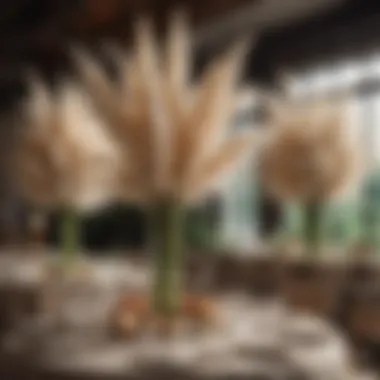 Chic Wedding Decor with Pampas Centerpieces A vibrant wedding setting featuring pampas grass arrangements