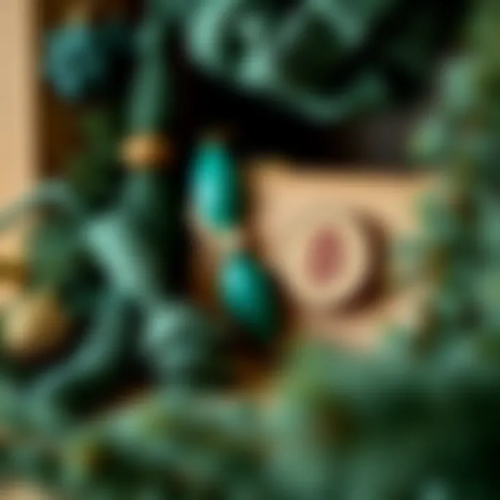 Accessorizing with Pine Greenery A seasonal display of fashion accessories in pine green tones