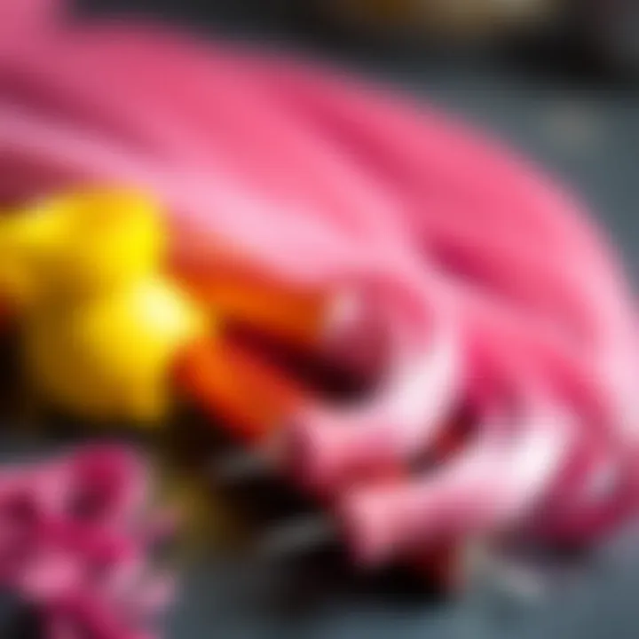 Close-up of the materials used in crafting pink ponytail extensions.