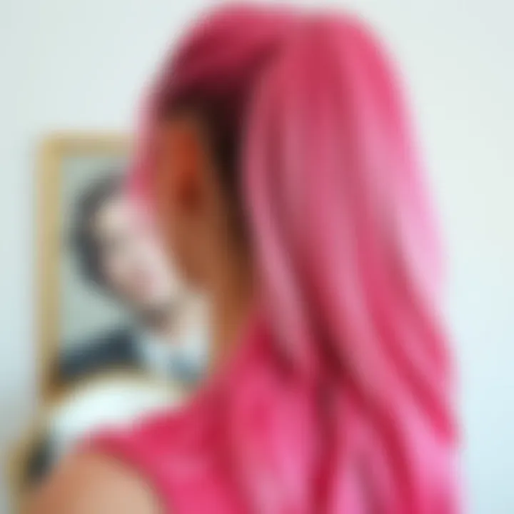 Vibrant pink ponytail extension showcasing its unique texture and color.