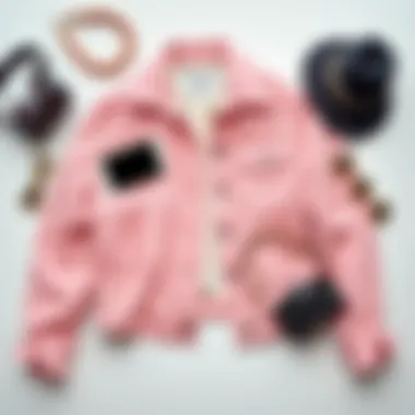 Accessorizing the Plus Pink Denim Jacket A creative flat lay of accessories paired with a plus pink denim jacket.