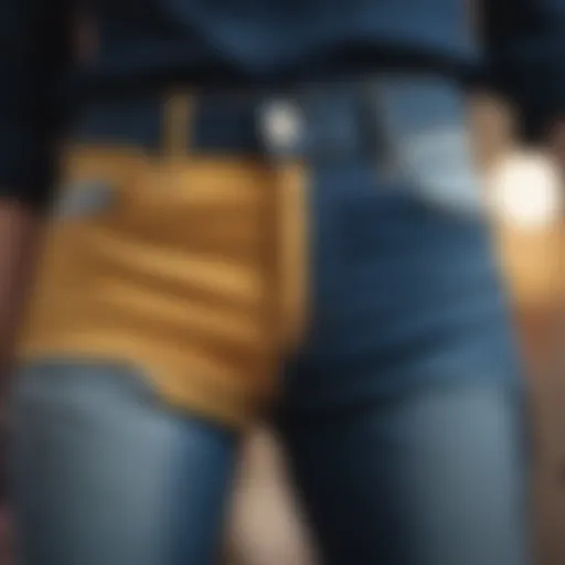 Trendy color block jeans on display