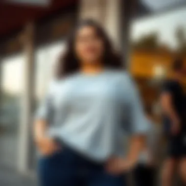 A confident individual wearing a fashionable plus size t-shirt