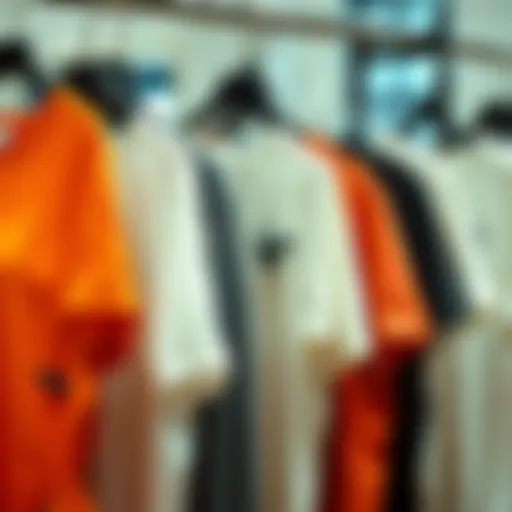 Diverse styles of plus size fashion t-shirts displayed on hangers