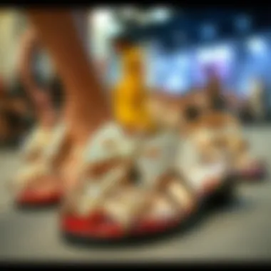 Cultural Impact of Rhinestone Bow Sandals Cultural significance of rhinestone bow sandals depicted through a fashion event