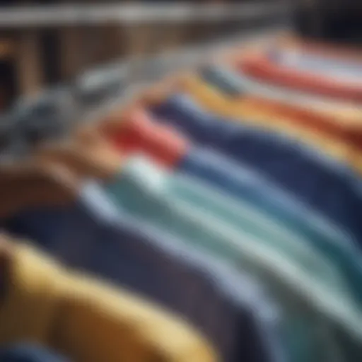 Colorful array of short sleeve shirts hanging