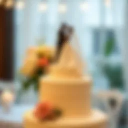 Elegant black bride and groom cake topper on a wedding cake