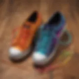 Colorful array of silicone shoe laces displayed on a wooden surface