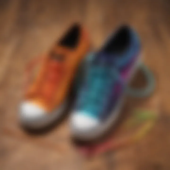 Colorful array of silicone shoe laces displayed on a wooden surface