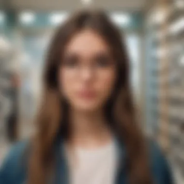 Teenager trying on stylish glasses in a trendy shop