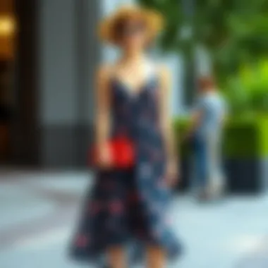 Fashion-forward mid-length dress accessorized for a summer event