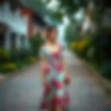 Charming mid-length summer dress in a vibrant floral print