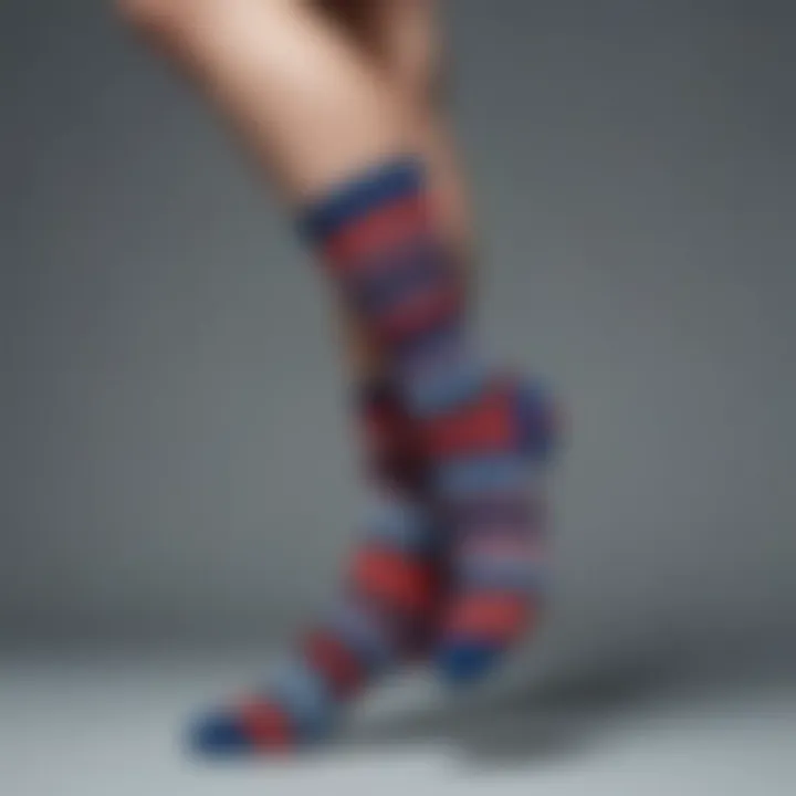 Close-up of vibrant photo-printed socks showcasing artistic designs